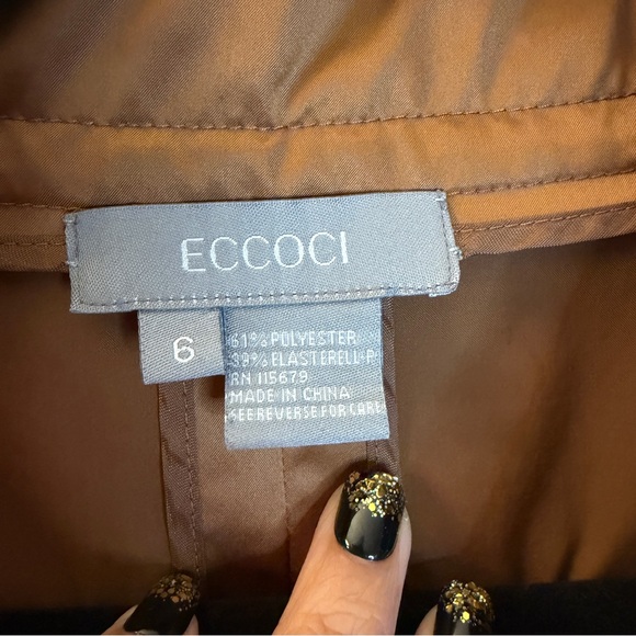 Eccoci Women’s Satin 3/4 Puff Sleeve Zip Jacket Double Zipper Brown Size 6 - Picture 10 of 11